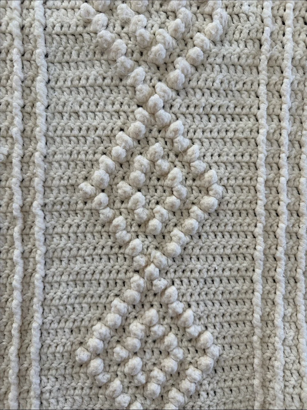 Handcrafted Crochet Fringe Throw Blanket in Cream